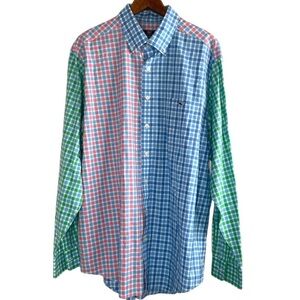 Vineyard Vines Shirt Men's Color Block Plaid Slim Fit Tucker Pink Blue Green